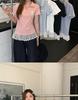 Plus Size Lace Hem Bow Collar Short Sleeve Top for Women - Summer Slimming Polo Style