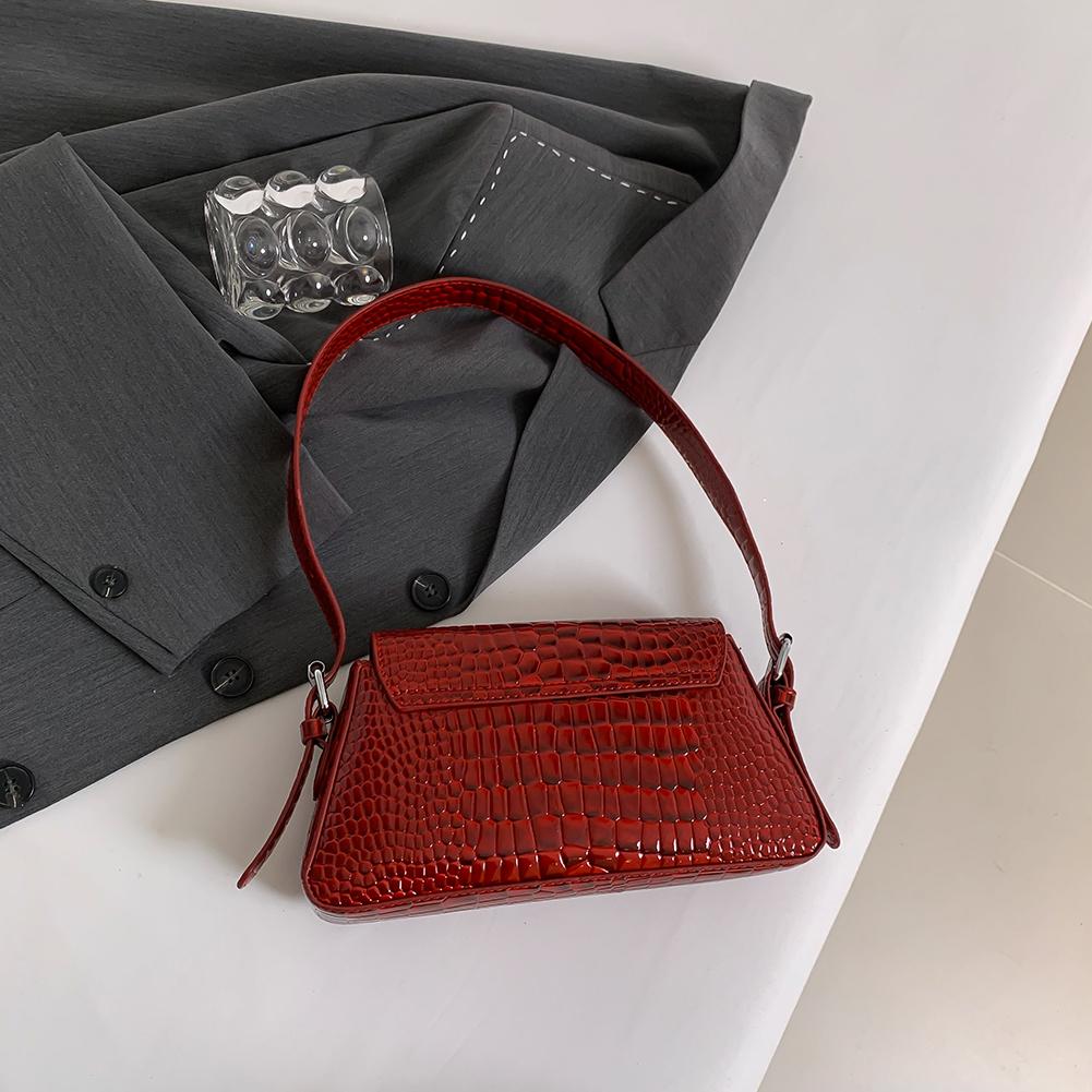 PU Patent Leather Shoulder Bag Crocodile Pattern Women Underarm Bag (Burgundy)