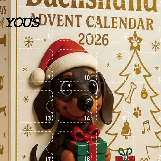 Decorazione per Albero Cucciolo Carino 2026 Calendario dell'Avvento Bassotto con 24 Decorazioni Acriliche 2D Uniche, Decorazione Festiva da Appendere per Natale Scatola Conto alla Rovescia