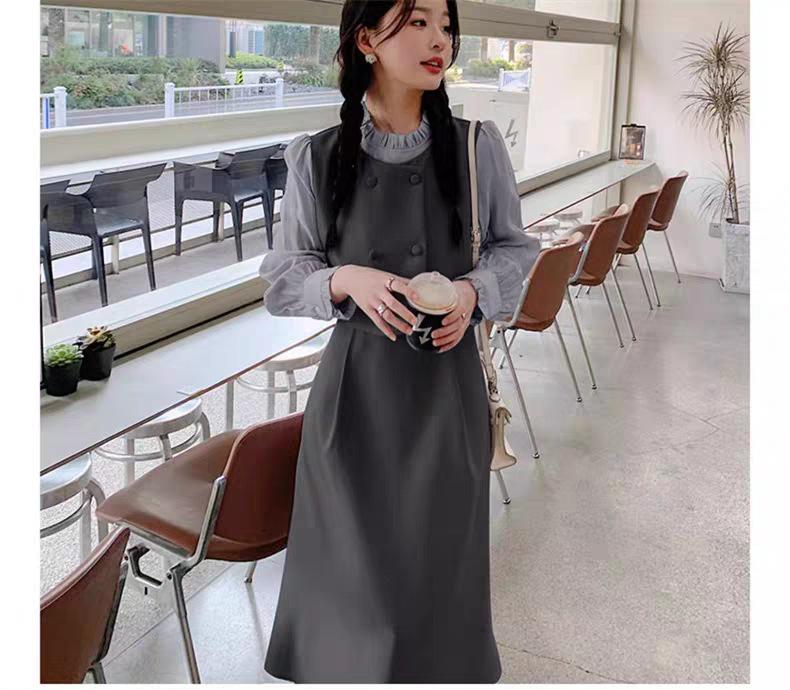 

Women s Slim-Fit A-Line Dress: Two-Piece Look, Waist-Cinching, Autumn 2025 Edition M сірий колір