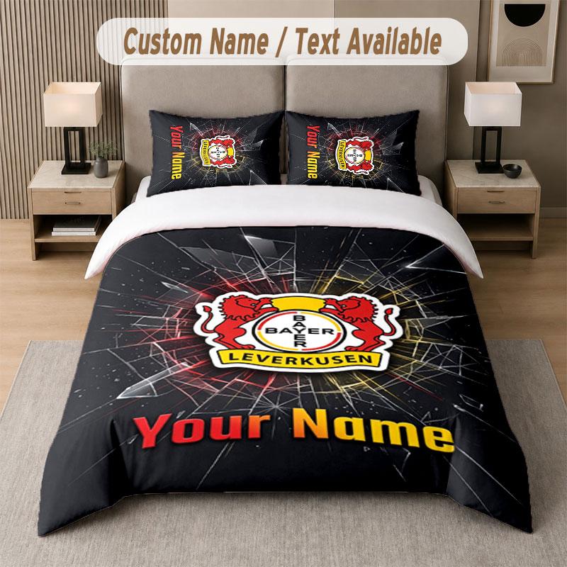 Custom Bedding Set Bayer Leverkusen Football Pattern, Print Name Text 1 Duvet Cover Plus 2 Pillowcases Home Textile