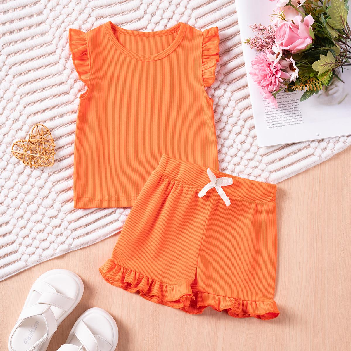2-delig Zomerpak voor Kleutermeisjes Effen Kleur Casual Korte Mouw Shorts voor Meisjes Comfortabele en Zachte Kleding 120