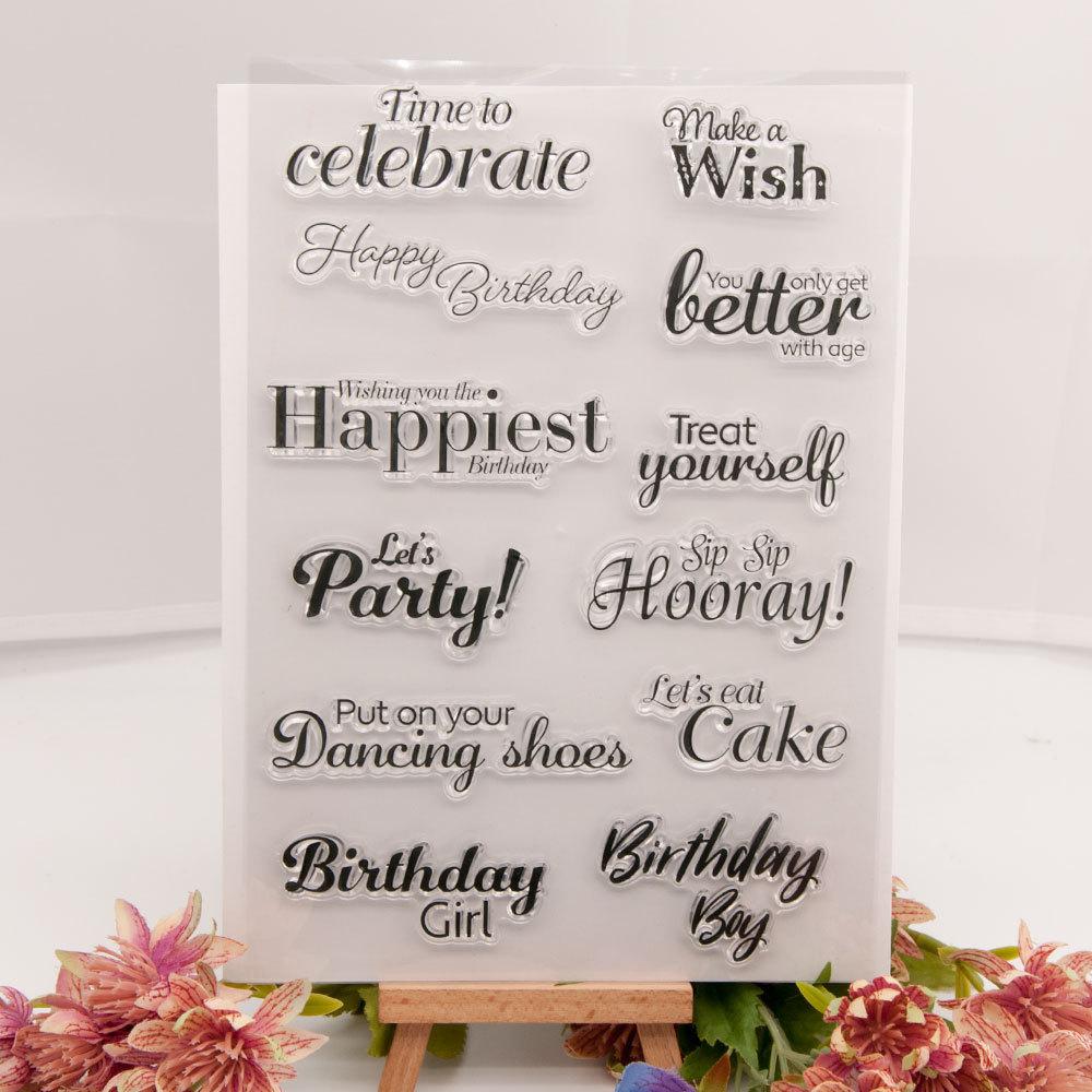 Buy 1pcs Happy Birthday Clear Stamp Cheers Greeting Words Let's Party