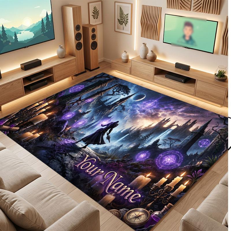 Fantasy Magic Theme Crystal Velvet Floor Rug Personalized Custom Name Text Warm Carpet Home Decoration