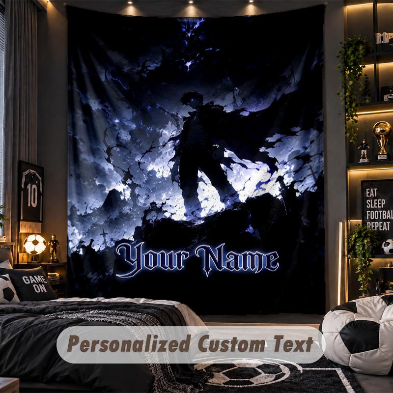 Personalized Wall Tapestry,Solo Leveling Custom Printed Name, Fabric Wall Art For Indoor Room Backdrop