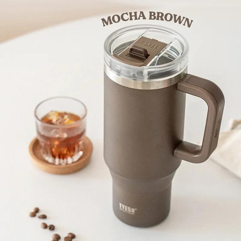 900ML/1200ML Tyeso Stainless Steel Water Bottle Car Thermos Cup Coffee Cups with Handle Sport Vacuum Flask Drinking Utensil Gift