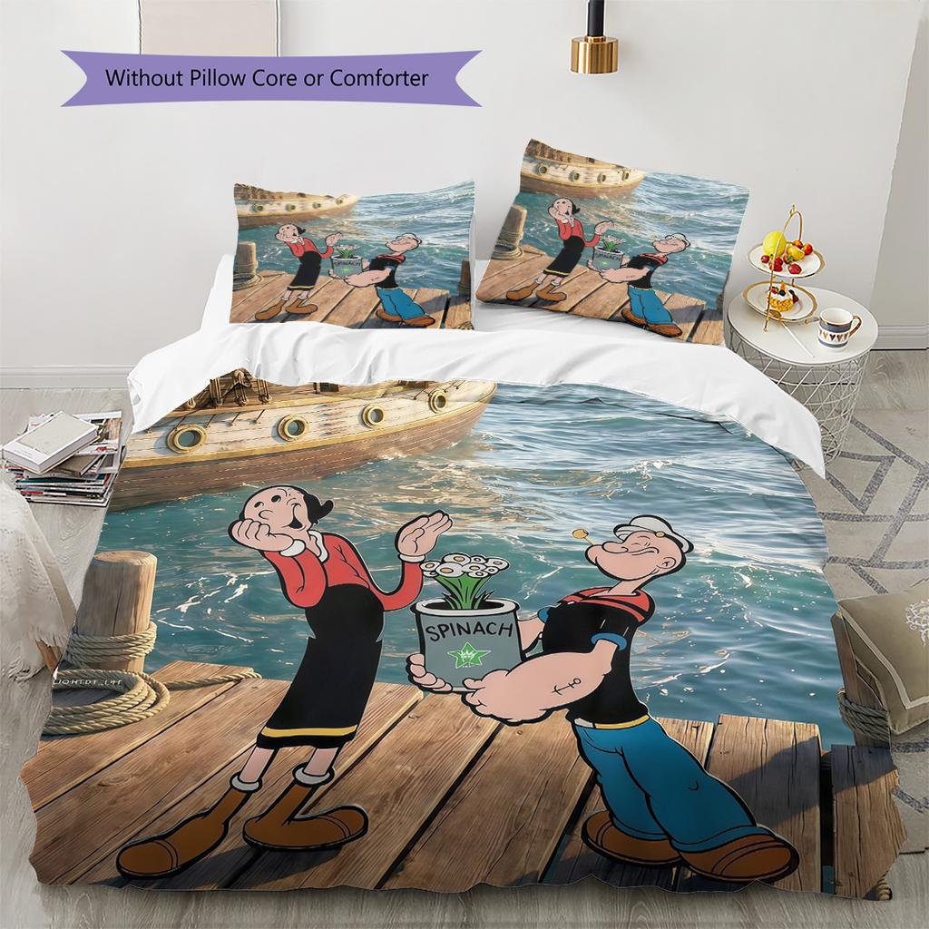 Popeye the Sailor Pattern Bedding Quilt Set Home Decoration Gift (1 * duvet cover + 2 * pillowcase without core)