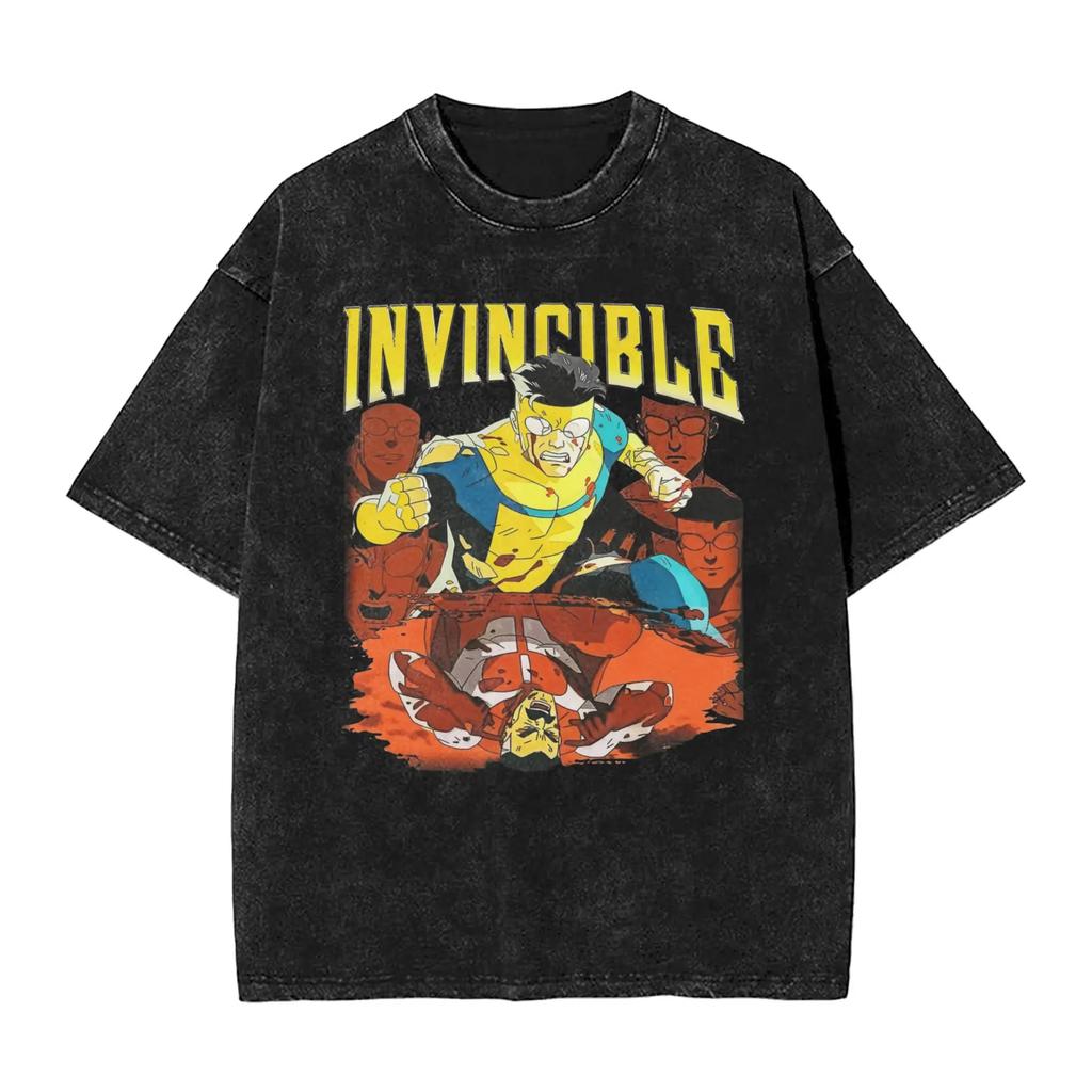 New 2025 Pure Cotton Tv Series Anime Invincible Mark Grayson Tshirt For Men Round Neck Pure Cotton Washed Clothing Neutral