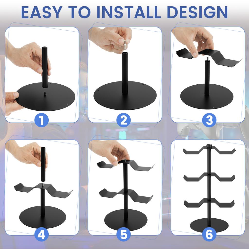3 Tiers Universal Controller Stand Detachable Headset Holder Metal Controller Holder Stable Headphone Stand for Desk and Gamer