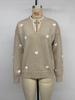 Women's V-Neck Heart Pattern Sweater - New for Autumn/Winter 2026, Casual Patchwork Long Sleeve Knit Top