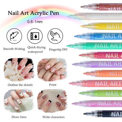 12-teiliges Nailart-Stifte-Set, 3D-Nagellackstift, schnelltrocknender Nagelpunkt, Graffiti-Punktierstift, Nailart-Marker, Zeichen- und Malstift