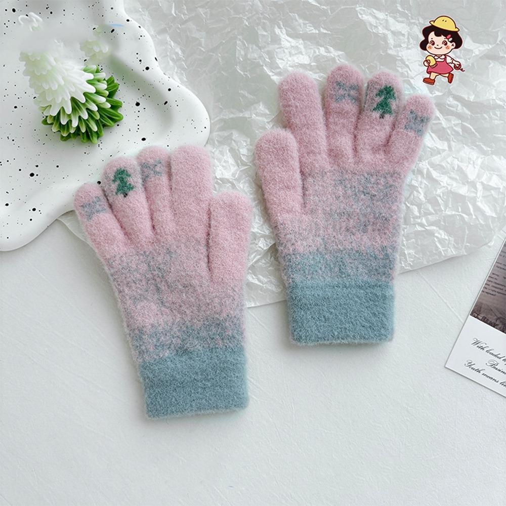 

Warm Winter Velvet Gloves Red Women Mittens Fashion Christmas Knitted Gloves Student розовый