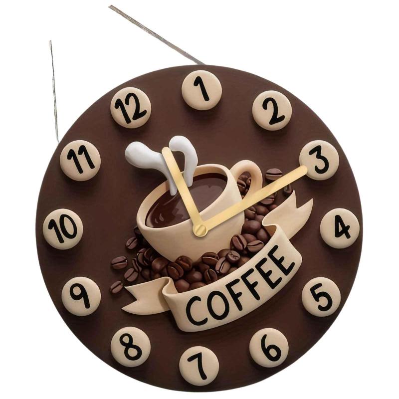 Frisch Gebrühter Schoko-Kaffee Dekorative Wanddekoration Runde Uhr Kreatives Holz-Kaffeetassen-Schild 2D Wanddekoration