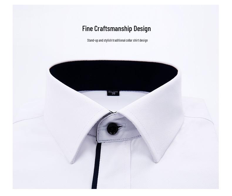 2025 Spring/Summer Men's Iron-Free White Long Sleeve Business Casual Shirt - Plus Size Available