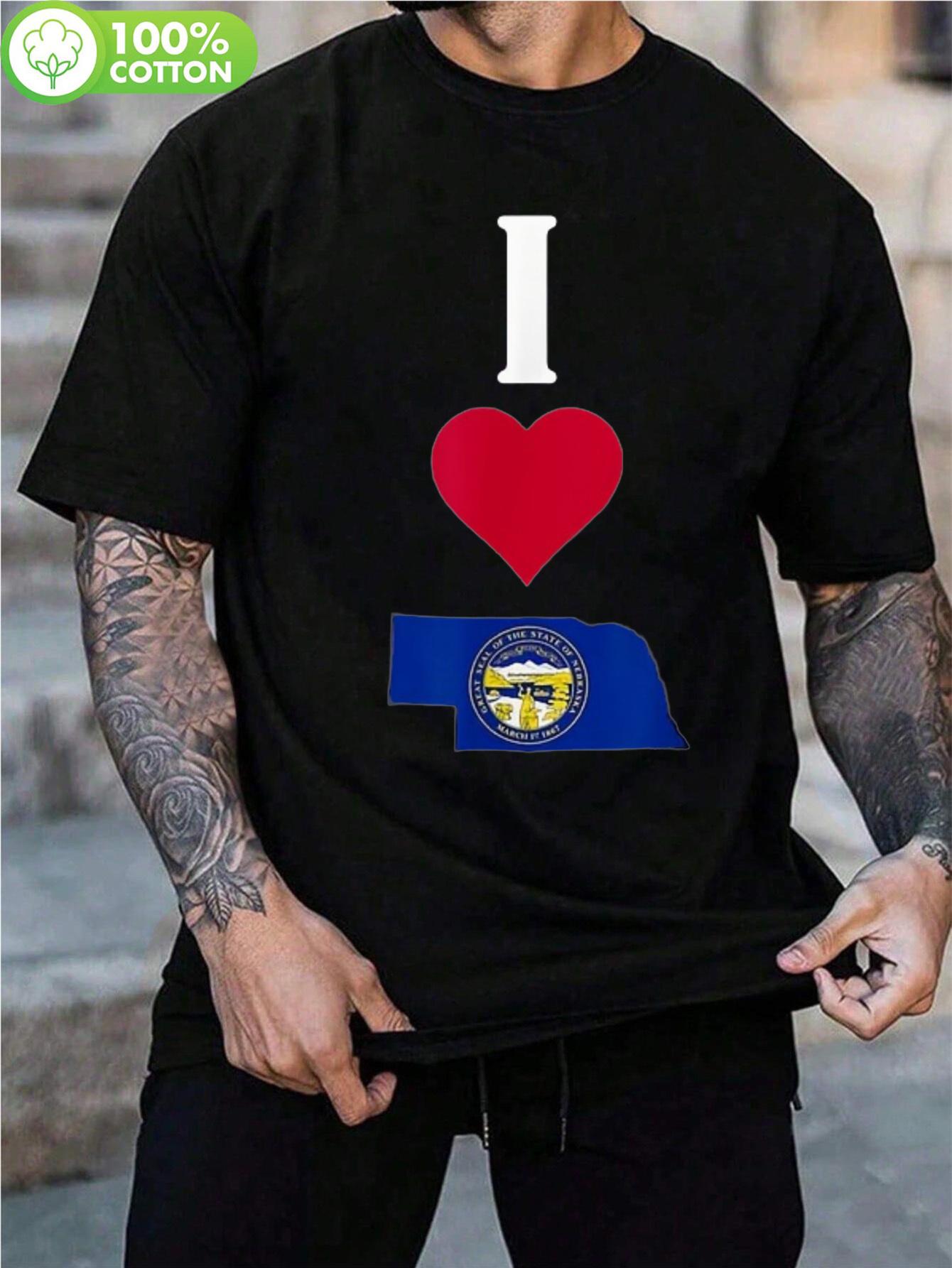 I Love Nebraska Patriotic Cotton Tshirt - Black Crew Neck... XL