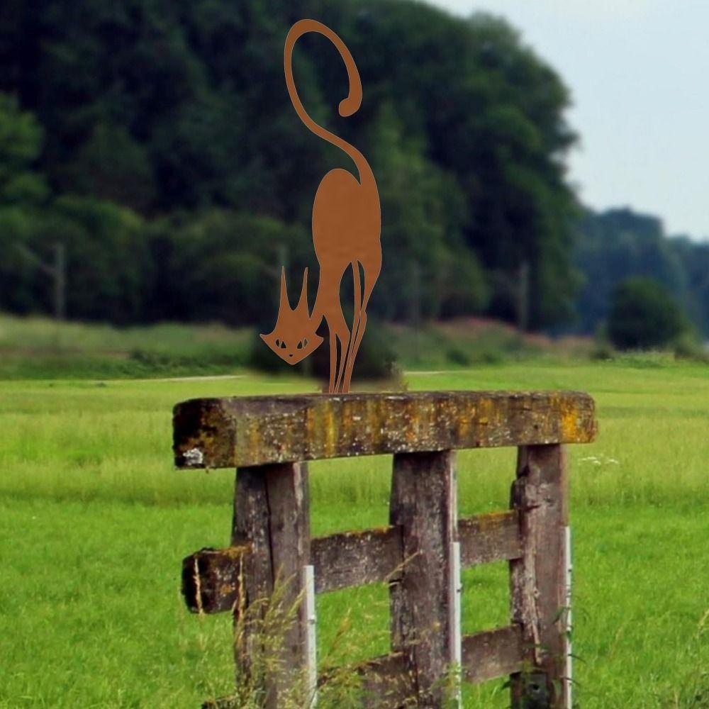 Rusty Wrought Iron Halloween Cat Garden Statue Decoration