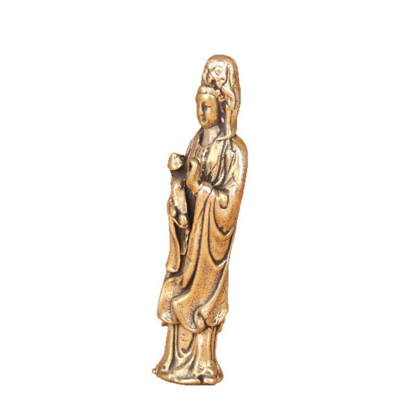 Retro Messing Guan Yin Anhänger Schlüsselanhänger Handpoliert Kupfer Figurinen für Autoschlüssel Rucksack Zubehör Geschenk