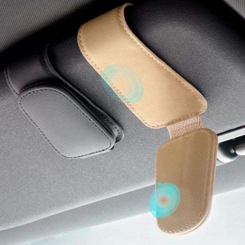 Magnetic Leather Car Sun Visor Glasses Holder