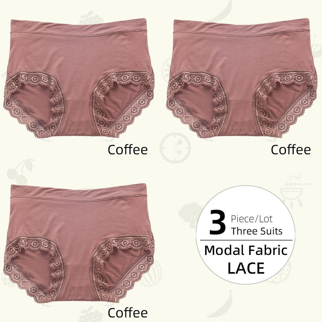 3Piece/Lot Mid-High Waist Women's Panties Lace Breathable Tummy Plus Size Women's Triangle Pants Underwear Briefs