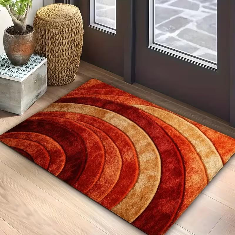 

Modern Orange Red Corrugated Carpet Anti Slip and Bathroom Mat Suitable for Bathroom Living Room Bedroom Outdoor Carpet Decor 40cm x 60cm