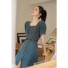 Mishow Women's Denim Dress 2023 Summer New Fashion Vintage Square Collar Puff Sleeve Commuter Loose A-line MXC35L1444