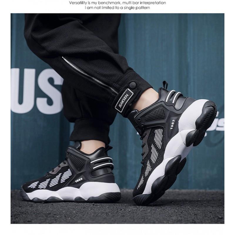 Mens High-Top Basketball Shoes Winter Breathable Flyknit Mesh Upper Slip-Resistant Lightweight Sport Sneakers