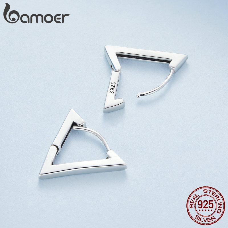 BAMOER 925 Silver Small Triangle Earrings for Women Geometric Hoop Earrings Hypoallergenic Earrings for Women Girls