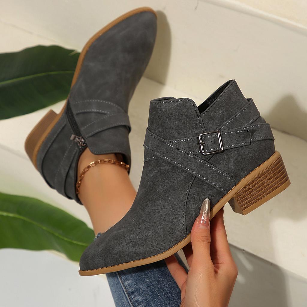 2025 Herbst und Winter neu Europäischer und amerikanischer Außenhandel große Größe spitze Zehenpartie Blockabsatz Seitenreißverschluss modische und bequeme Stiefelette