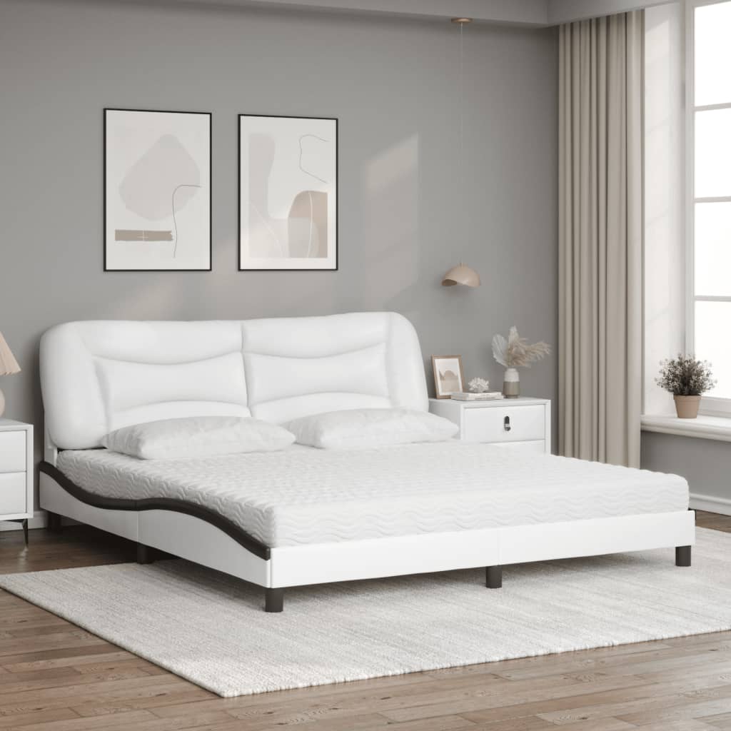 Bed with Mattress Hvar White and Black 180x200 cm Faux Leather