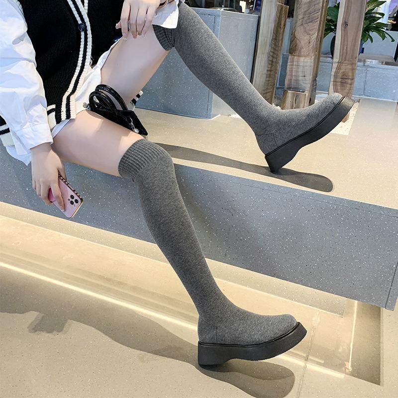 Vintage Knitted Over Knee Elastic Boots Women's Autumn Socks Boots Women's Martin Boots