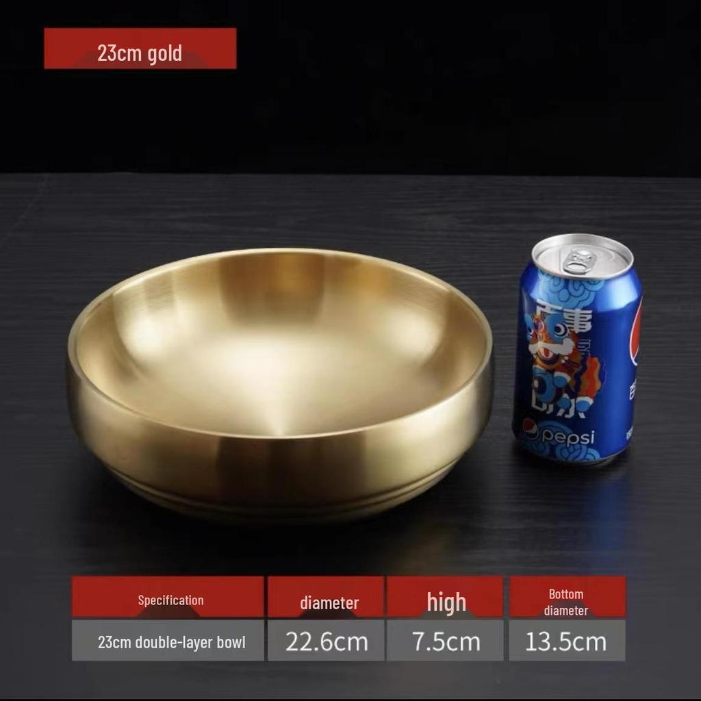 Korean Style Stainless Steel Gold Ramen and Cold Noodle Double Layer Bowl