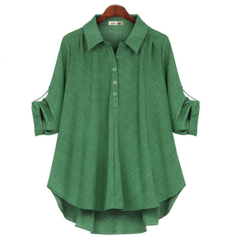 

European and American Spring and Autumn Two-Tone Fabric Loose Top Shirt Green L