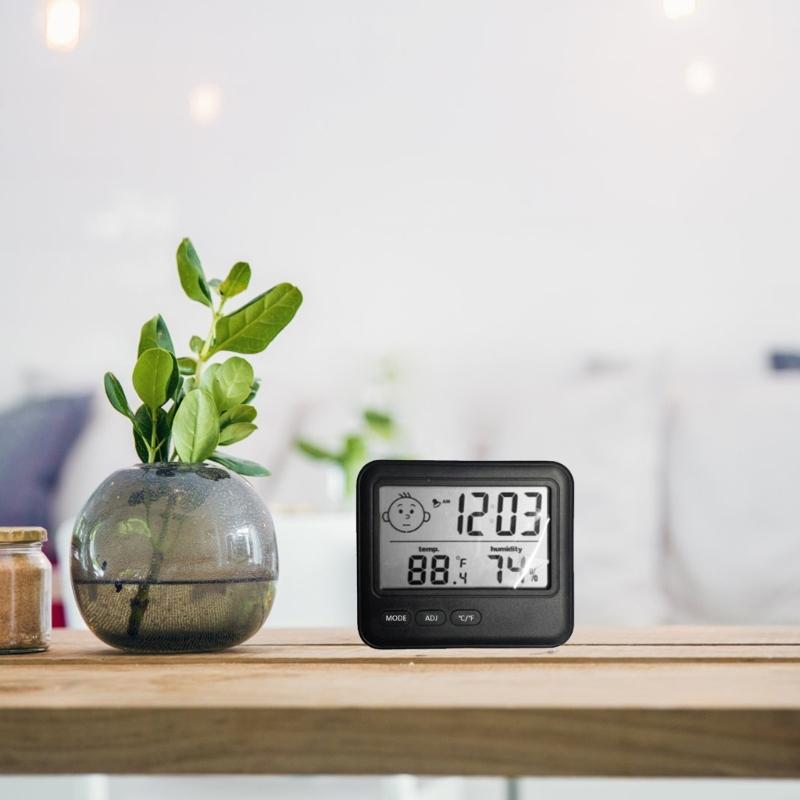 Digital Hygrometer Guage with Temperature and Humidity and Colck with Large Screen and Smile Feedback for Home Use
