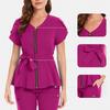 Elastische Taille-Cinchende Ziekenhuis Scrub Set voor Dames - Korte Mouwen Chirurgisch Gaan en Split Broek