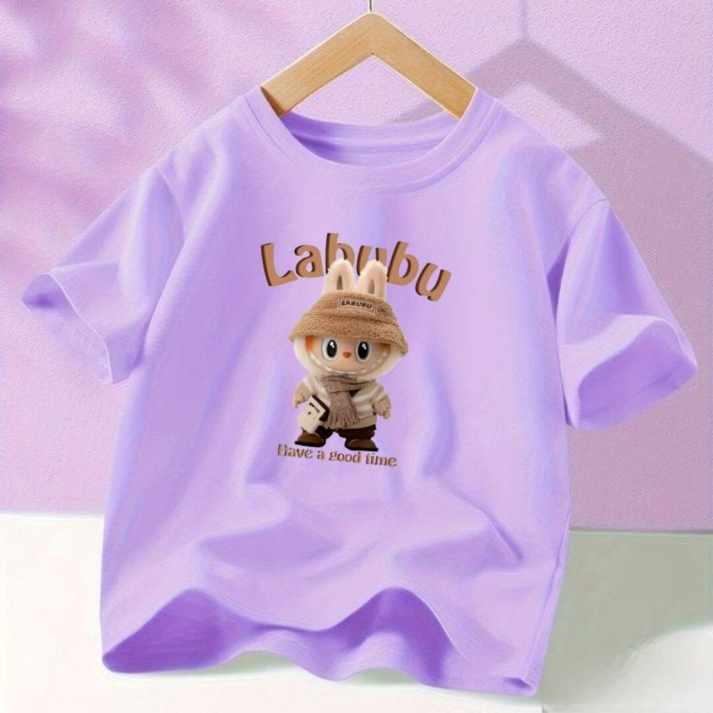 Cartoon Anime Labubu Printed T-shirt Women's Short-sleeved Loose Casual Top Couple Summer