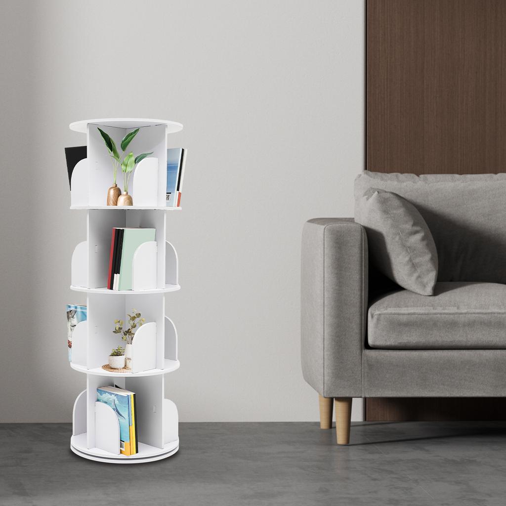 4-Tier Freestanding Bookcase 360° Rotatable Bookshelf Suitable for Bedrooms, Living Rooms, Children's Rooms, Study Rooms