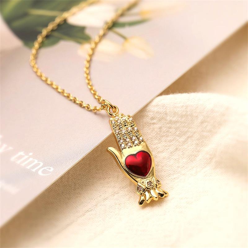 Love Wings Pendant Necklace for Women, European and American INS Fashion Versatile, Copper Plated Real Gold Zircon Drip Oil