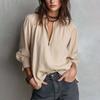 Women Half Zip Shirt Retro Long Lantern Sleeve Blouse Pullover Casual Loose Fit Lapel Shirt for Work Party Vacation
