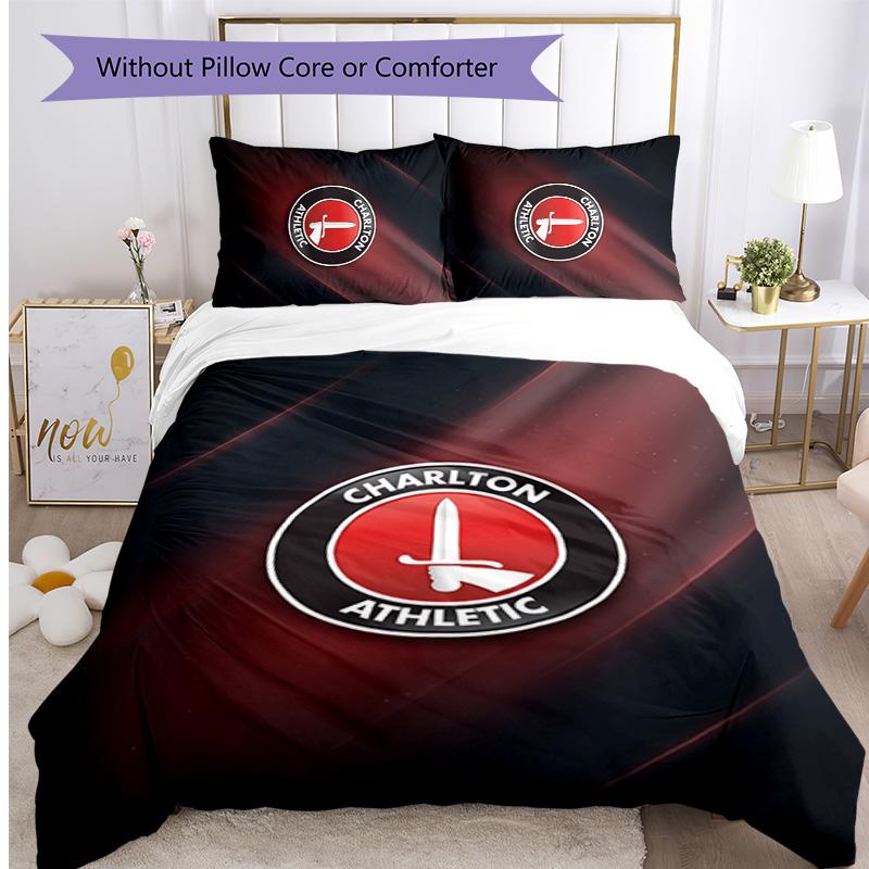 Charlton Athletic FC Set Biancheria da Letto Stampato 3 Pezzi Copripiumino Traspirante con Federe Biancheria da Letto Decorativa per Camera da Letto Casa