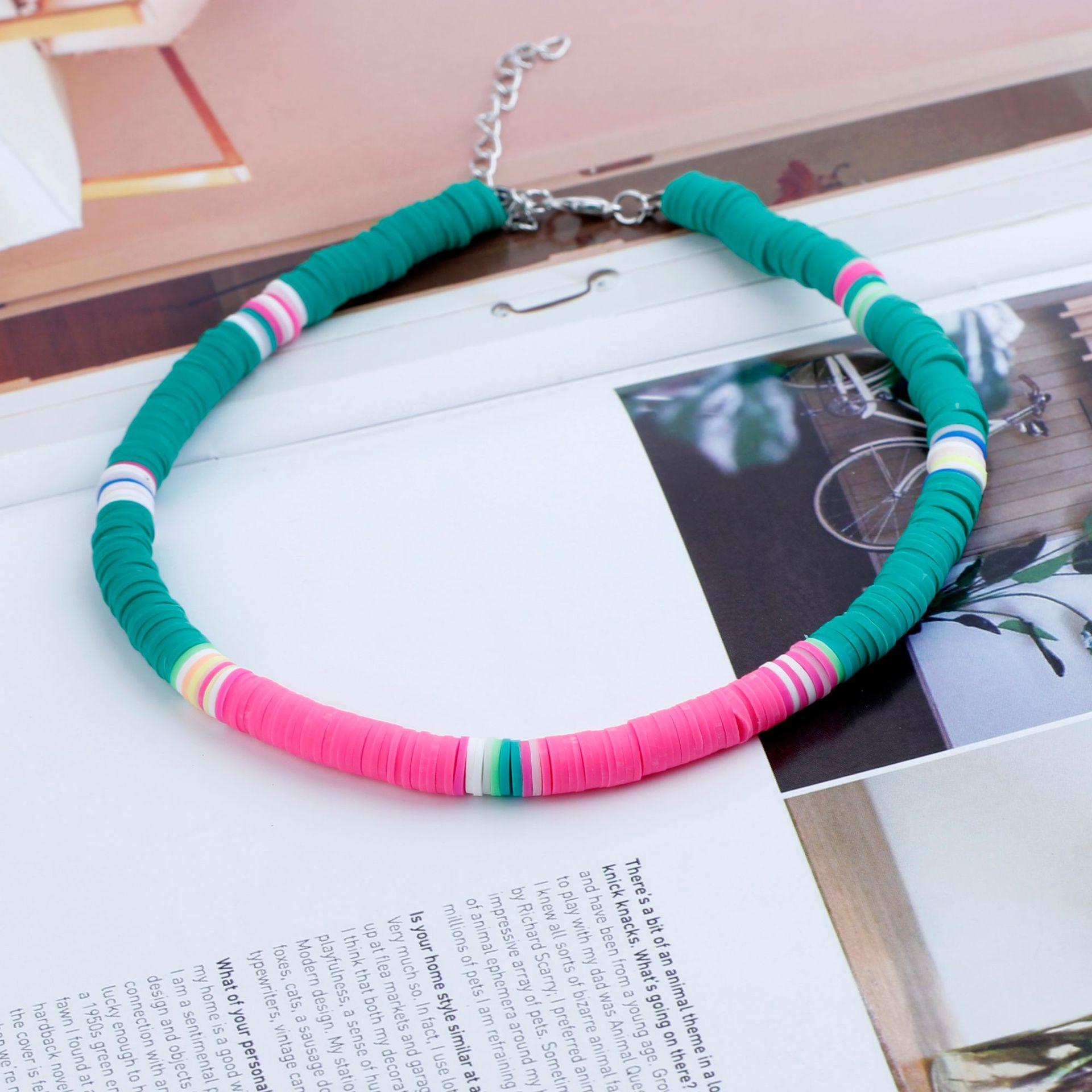 Multicolor Polymer Clay Macaron Short Necklace – European & American Style Accessories розовый/зелёный