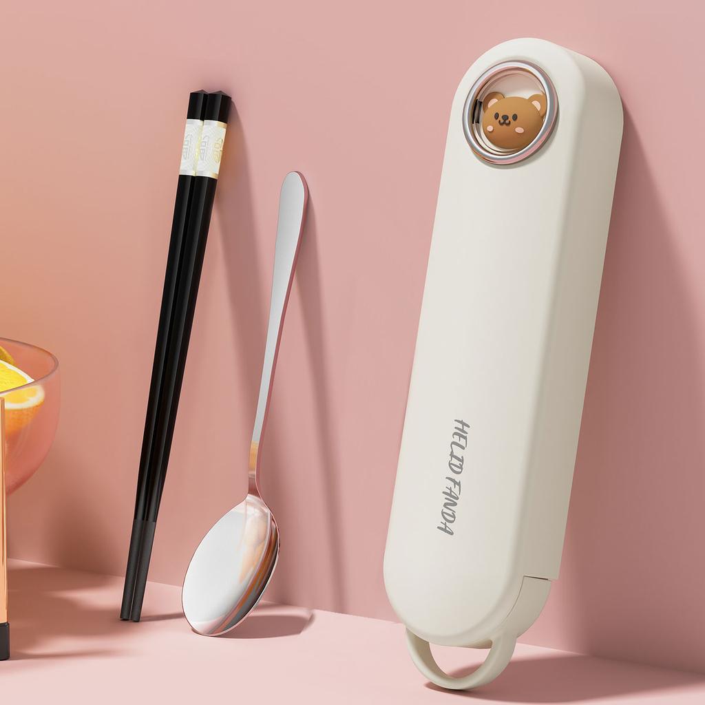 Portable 304 Stainless Steel Tableware Set Spoon Chopsticks With Pull-out Cutlery Box Travel Picnic Cute Dinnerware Set