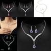Water Drop Pendant Necklace And Earrings Set With Rhinestones For Elegant Bridal And Formal Wear
