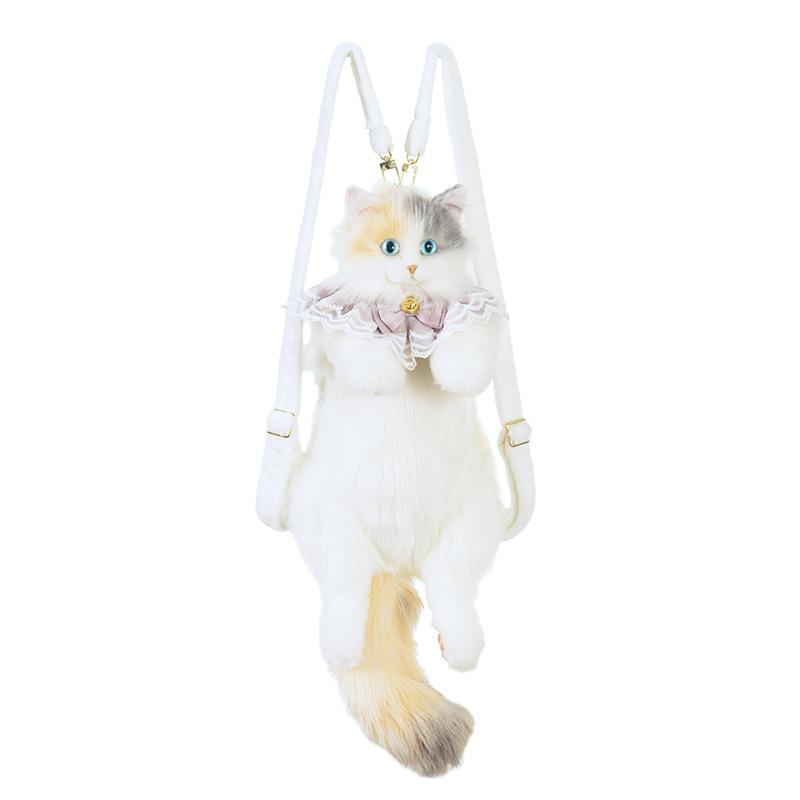 Cute Cat Plush Backpack Trendy Soft Stuffed Animals Bag for Cat Lovers Kids Girls Daypack Purse Lightweight Casual Birthday Gift