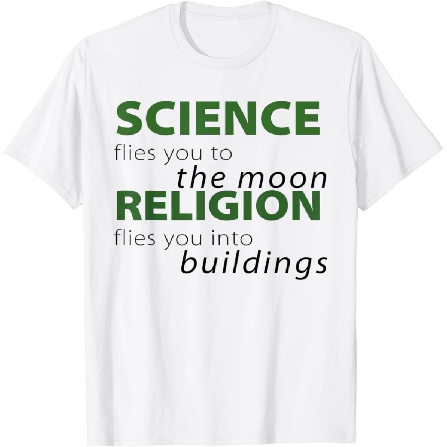 Hopfen Science Flies You to The Moon Religion Flies You Into Quote T-Shirt S