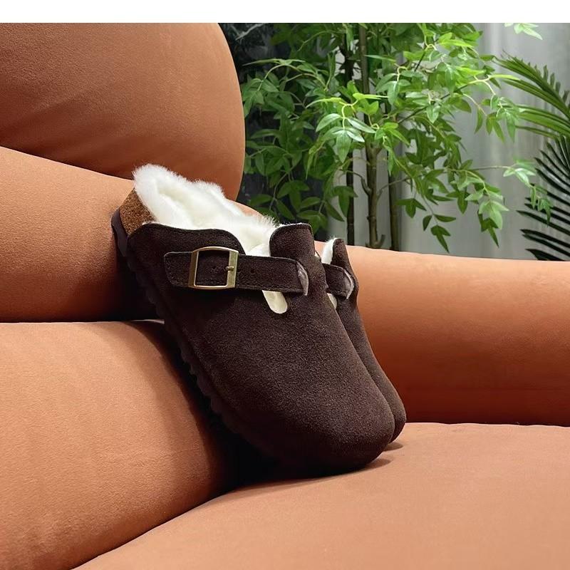 Fashion Comwarm Fur Lined Clogs for Women Men Winter Fuzzy Cork Slippers Fur Cork Mules Short Plush House Cork Shoes Winter Zuecos Mujer