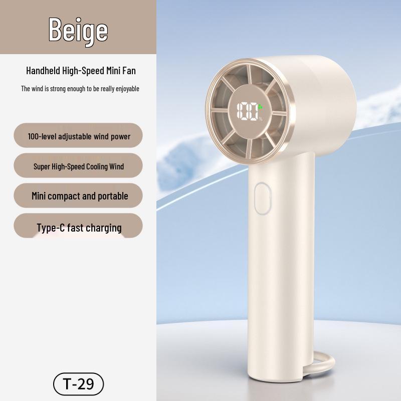T29 Turbo Handheld Fan: 2025 Edition, USB Rechargeable, 100-Speed High-Performance Mini Fan 58*56*154 MM