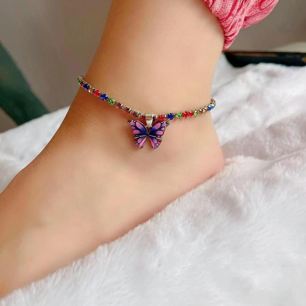 Women's Rhinestone Butterfly Pendant Anklet - Trendy Sparkling Foot Jewelry