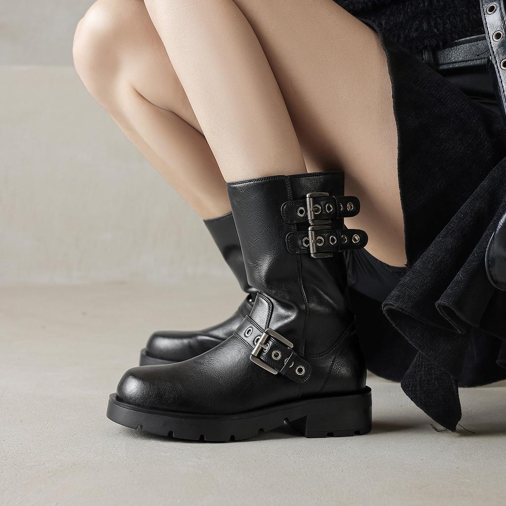 Women's Round Toe Thick Heel Retro Mid-Top Western Boots