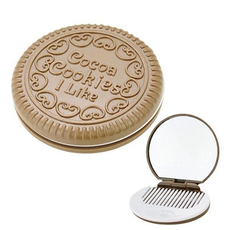 Cute Mini Pocket Chocolate Cookie Portable Makeup Cosmetic Compact Mirror Comb