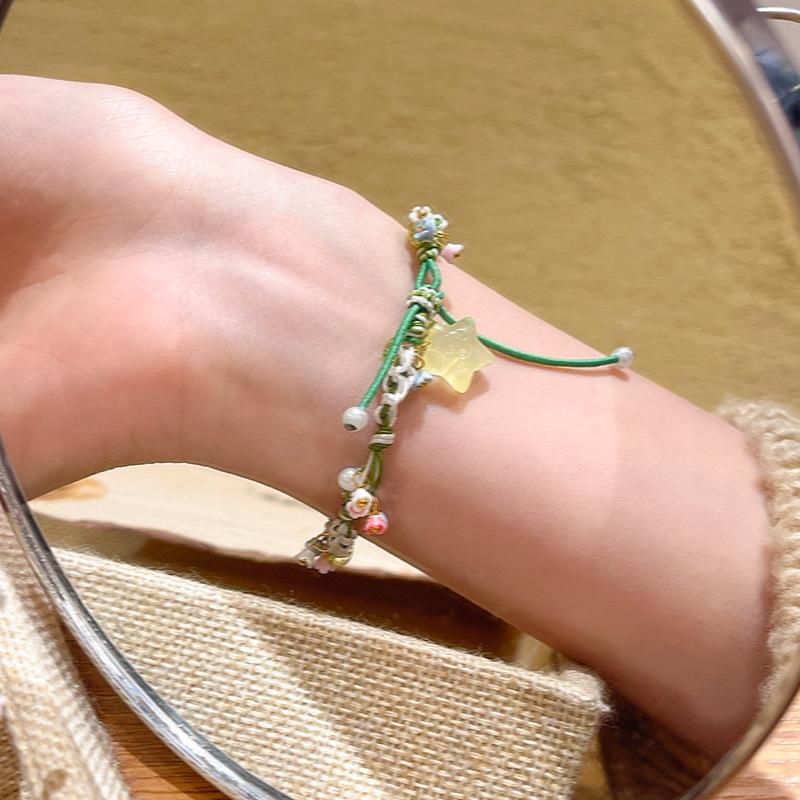 Mori green star bracelet necklace set small fresh flower collarbone chain Korean accessories